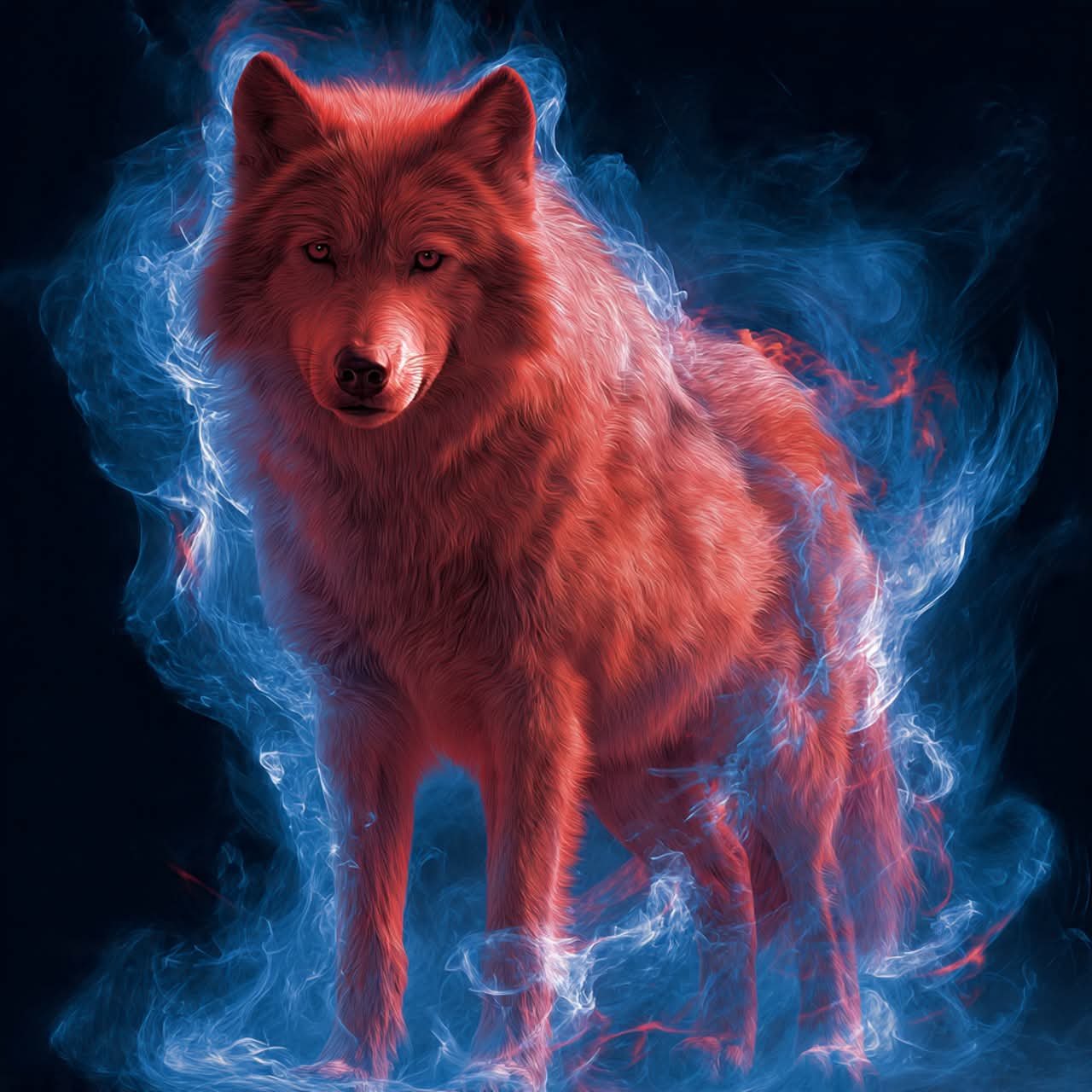 Crimson Wolf of the Blue Flame — original artwork